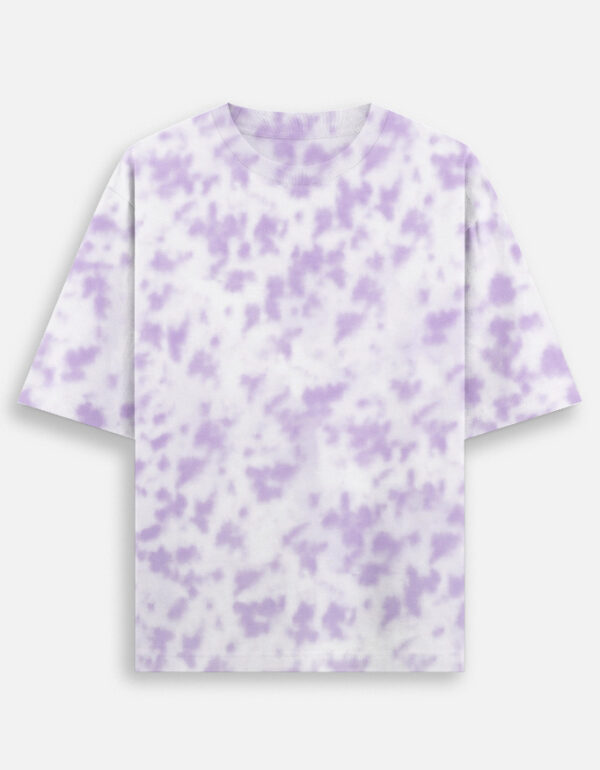 The Vogue Life oversized tie-dye t-shirt in white and lavender shades front— trendy unisex oversized fit perfect for streetwear style.