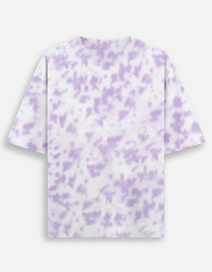 The Vogue Life oversized tie-dye t-shirt in white and lavender shades front— trendy unisex oversized fit perfect for streetwear style.